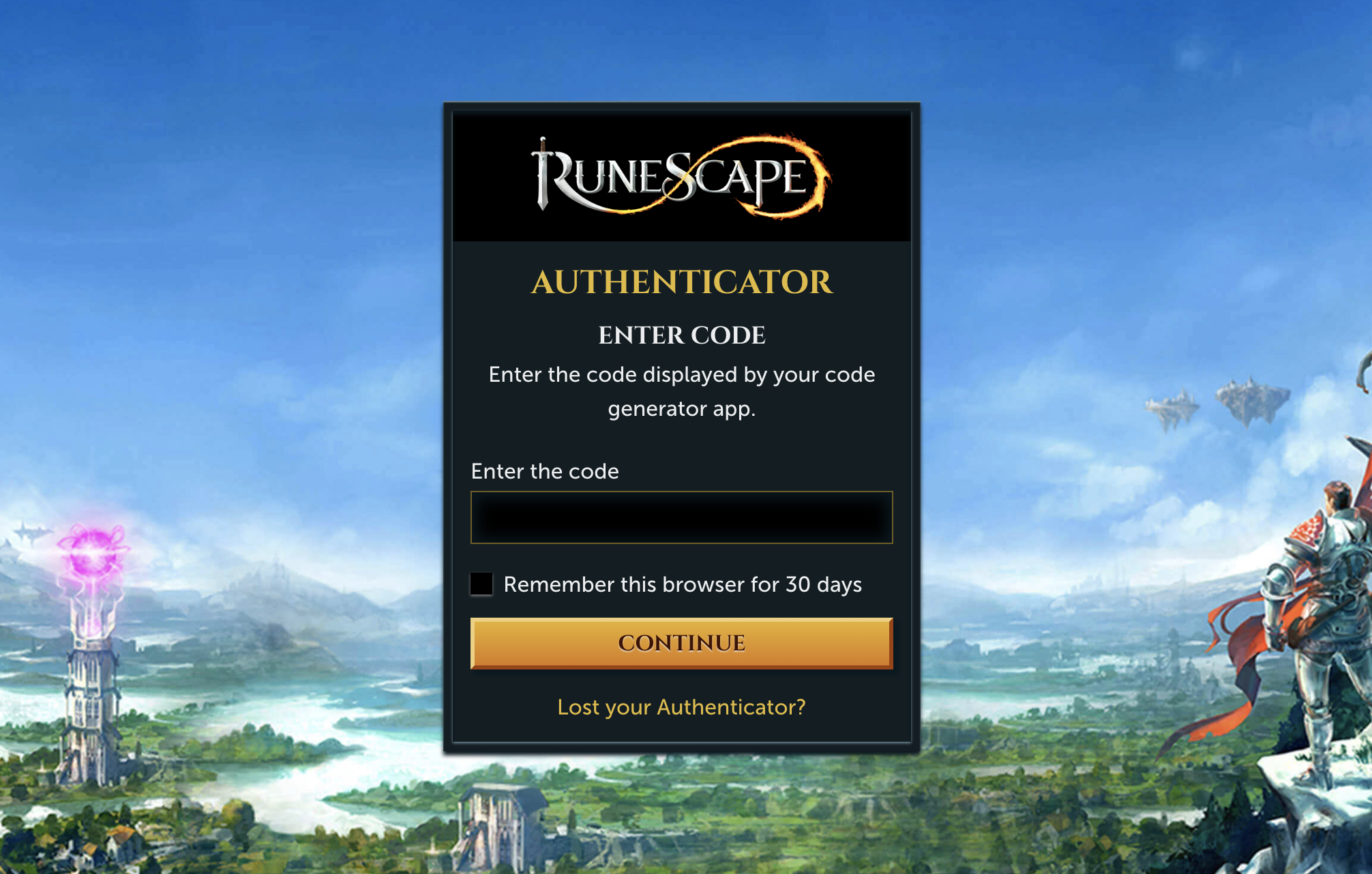 RuneScape log-in flow authenticator